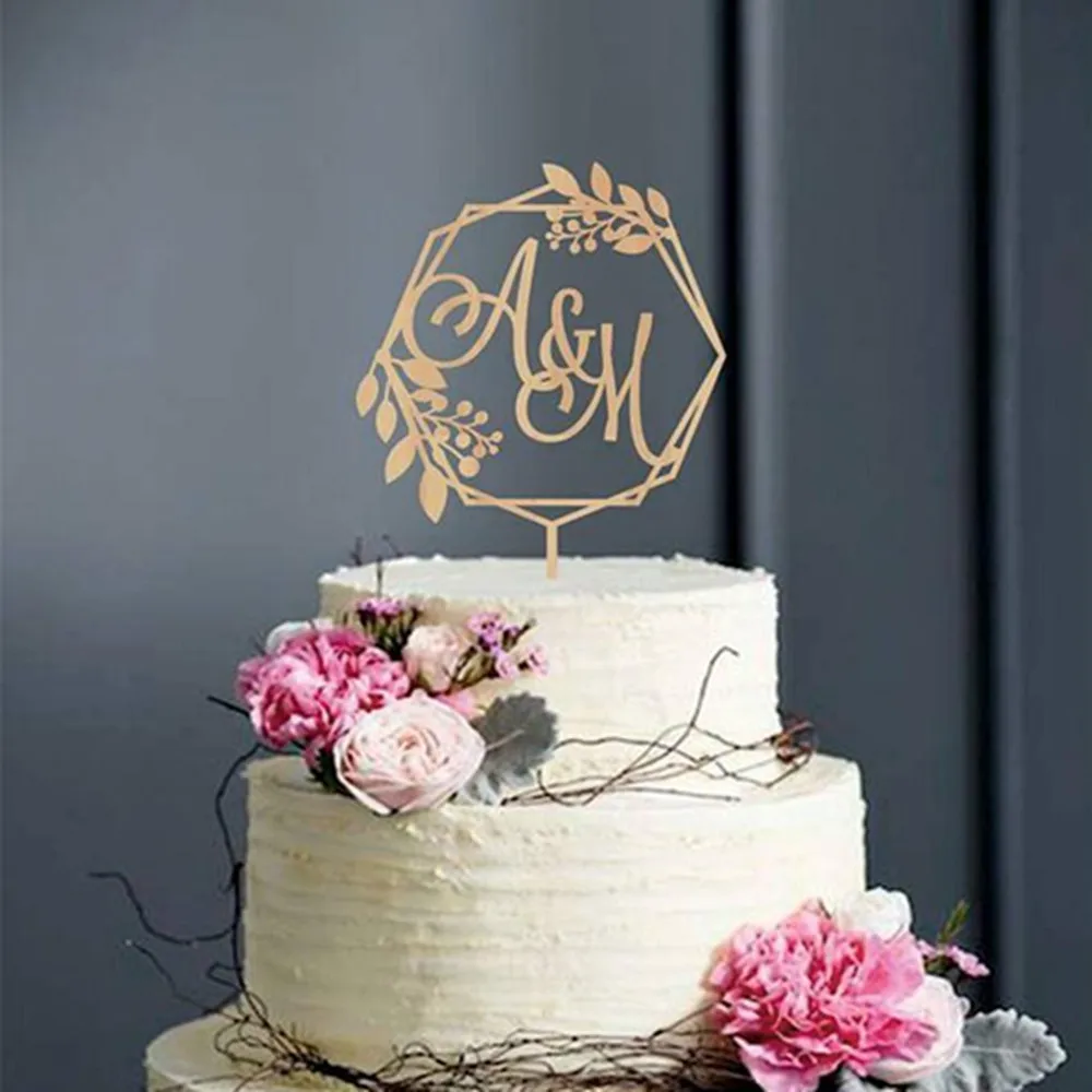 

Custom Romantic Party Event Cake Topper Bride Groom Initials Wedding Cake Decoration Personalized Wooden Acrylic Cake Toppers