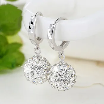 

Silver-plated Shambhala Car Flower Earrings Inlaid With Diamonds Round Ball Synthetic Crystal Earrings Simple Crystal Ear Jewelr
