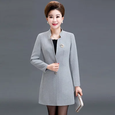stand collar gray Большие размеры XL-5XL модная ветровка среднего возраста Женский Тренч темперамент Тонкий Средний Длинный блейзер Femme пальто f1655 - Цвет: stand collar gray