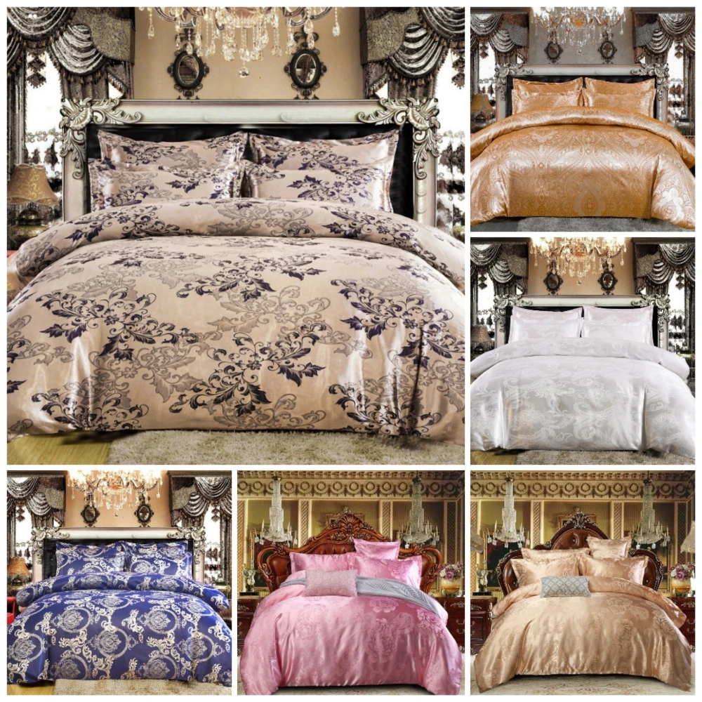 Luxury 2/3pcs Duvet Cover Set Satin Jacquard Bedding Sets with Zipper Closure 1 Quilt + 1/2 Pillowcases US/EU/AU Size | Дом и сад