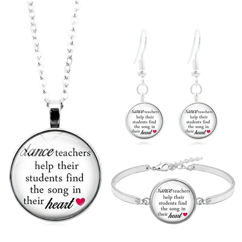 

New Products Accessories Teacher of Gift Time Stone Necklace Set Silver Bracelets Ear Stud Jewelry Set