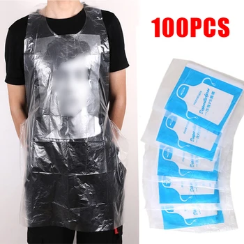 

100pcs Apron PVC Single Use Waterproof And Oil-Proof Painting Dinner Barbecue Pot Catering Apron BBQ Kitchen Aprons Supplies