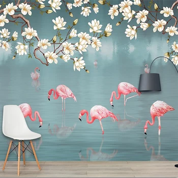 

Custom Self-Adhesive Waterproof Mural Wallpaper MOdern 3D Tropical Rainforest Flamingo Flower Fresco Living Room TV Sofa Sticker