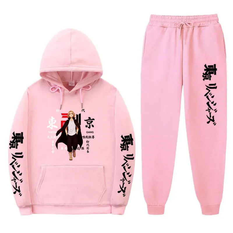 2021 Hot-selling anime joggingbroek Tokyo Avengers printed 2-piece winter sweatshirt + drawstring pants hoodie sweatshirt mens tracksuit set