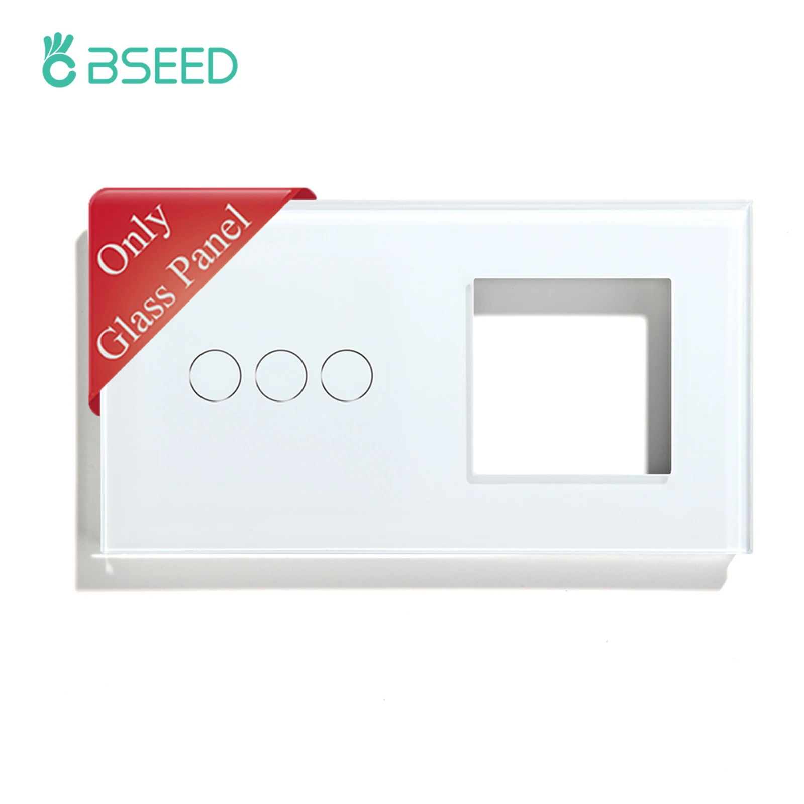BSEED Smart Glass Panel Touch Switches with EU Power Outlet Functionality - White