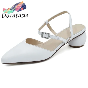 

DORATASIA New Girl Elegant Shallow Office Sandals Summer Ol Genuine Leather Sandals Women Med Strange Heels Shoes Woman