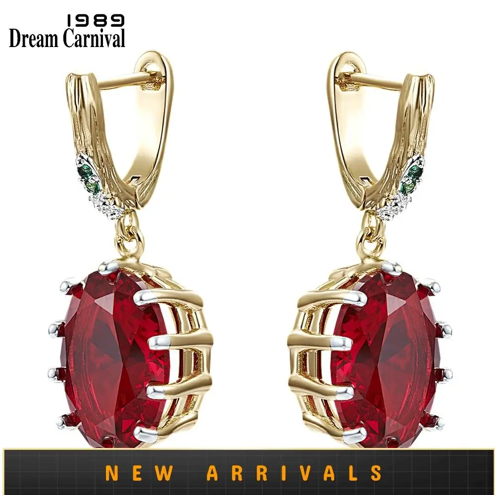 DreamCarnival1989-pendientes con gran estilo rojo para mujer, con circonita deslumbrante, chapado en oro blanco, joyería gótica para boda WE4034RD