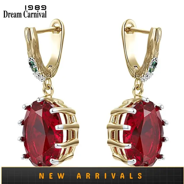 DreamCarnival1989-pendientes con gran estilo rojo para mujer, con circonita deslumbrante, chapado en oro blanco, joyería gótica para boda WE4034RD DreamCarnival1989-pendientes con gran estilo rojo para mujer, con circonita deslumbrante, chapado en oro blanco, joyería gótica para boda WE4034RD