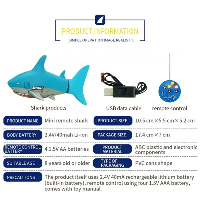 Mini Radio Remote Control RC Shark Toy Educational Real Shark Remote Control Boats Outdoor Games Toys(Mazarine