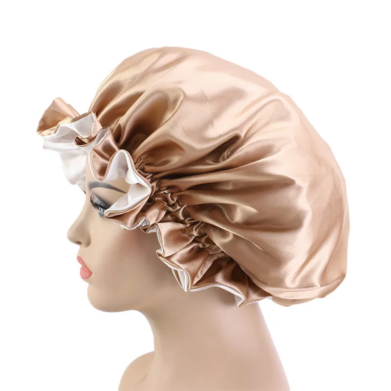 New Solid Women Satin Bonnet Fashion Stain Silky Big Bonnet for Lady Sleep Cap Headwrap Hat Hair Wrap Accessories Wholesale