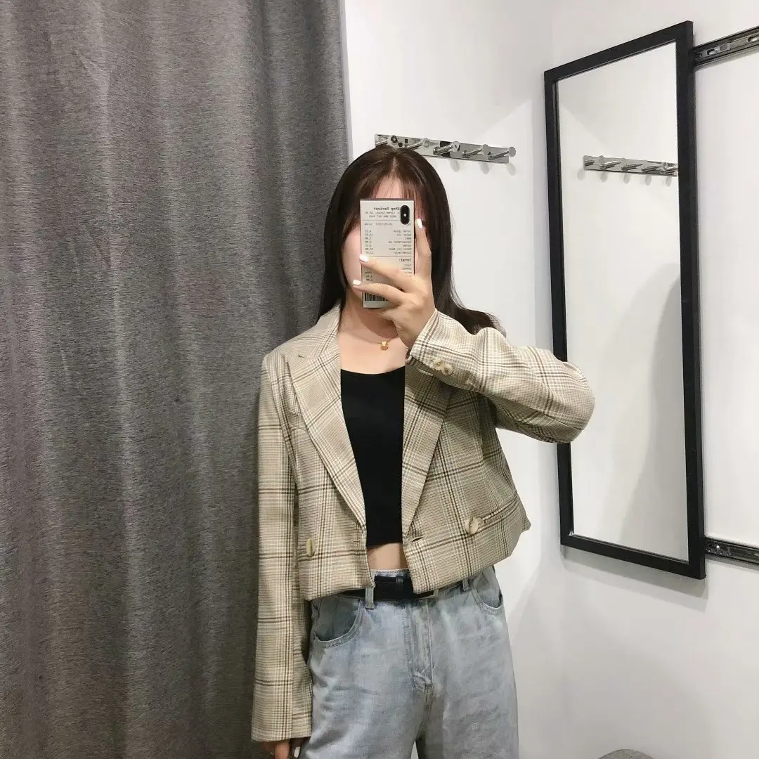 

F5023-Western Style WOMEN'S Dress 2019 Spring And Autumn New Style Short Double Breasted Pattern Suit Jacket Women's