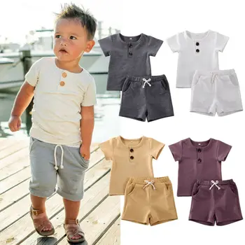

2Pcs Infant Baby Boys Clothes Set Short Sleeve T-Shirt Drawstring Shorts Pants Summer Sport Outfits 0-2 Years