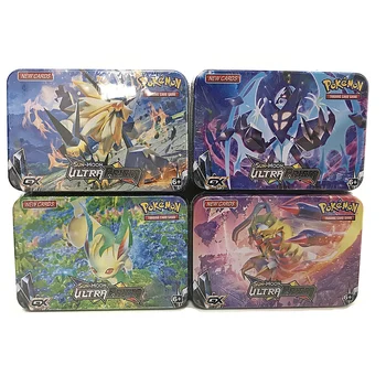 

42Pcs/set Pokemon Cards with SUN & MOON Metal Iron Box TAKARA TOMY Toys Game Cartoon Lunala Solgaleo Pattern Figures Kids Gifts