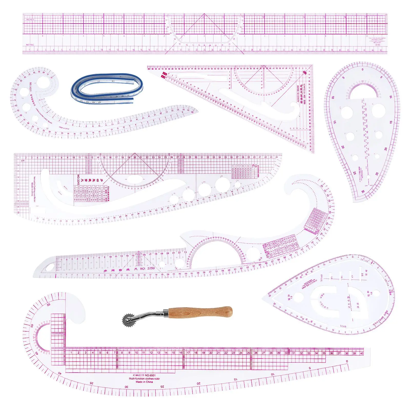 Alivier 7 Style Curve Ruler for Sewing DIY Clothing Measuring Ruler for Dressmaking Pattern Design Template 