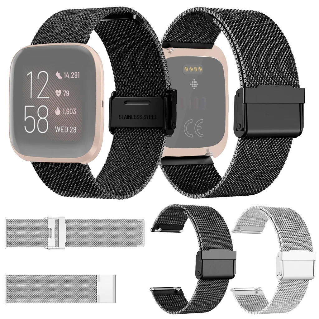 Носимые устройства из нержавеющей стали сетка замена ремешок для часов Fitbit Versa 2