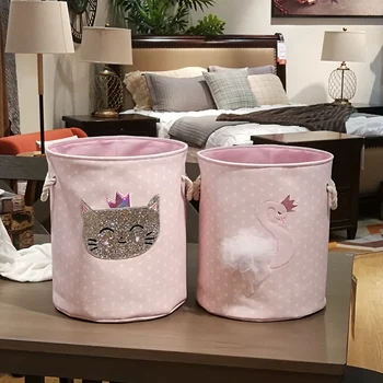 

Dirty Laundry Basket Pink Swan Organizer Basket Drawstring Storage Baskets for Toys Books D35XH40cm Swan Pattern