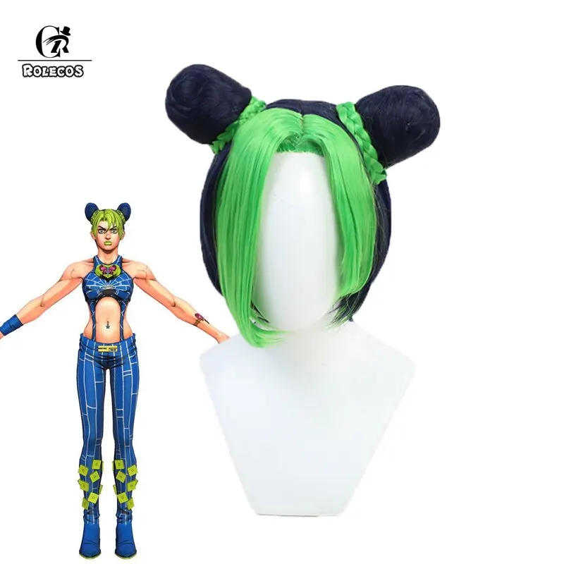 

ROLECOS JoJo's Bizarre Adventure Cosplay Wig Cosplay Anime Jolyne Cujoh Wig 40CM Bule Green Short Hair Long Hair Headwear