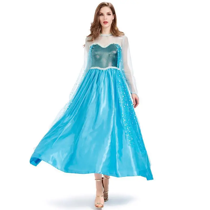 

Blue Fairy Tale Women Princess Movie Cosplay Female Halloween Queen Costumes Carnival Purim Parade Stage Role Play Party Dress