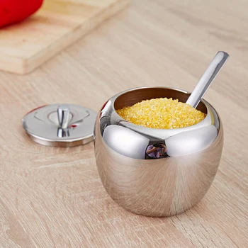

Stainless Steel Spice Jar Seasoning Jar Seasoning Case Salt Kitchen Sugar Storage Pot Container With Spoon Porta Tempero