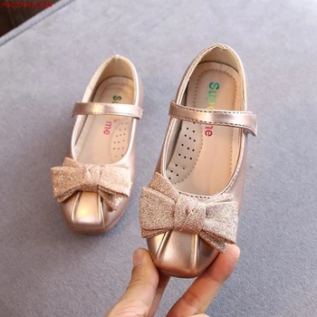 

Children Toddler Baby Little Girl Kids Sequins Bowknot Dress Shoes For Girls School Gold Party And Wedding Shoes New