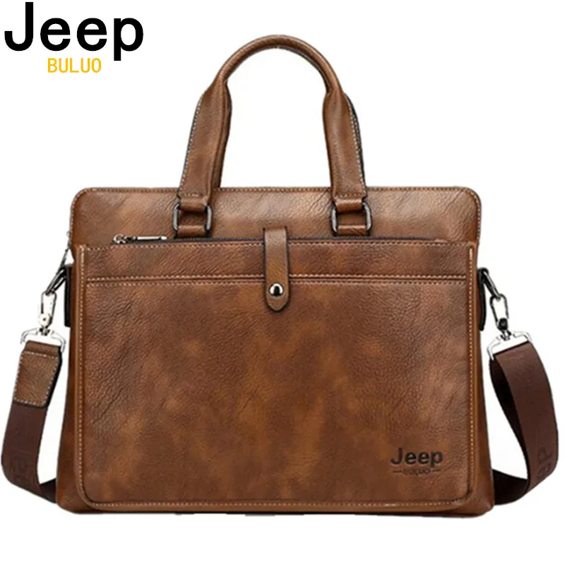 JEEP BULUO maletín de negocios de cuero para hombre, bolso de hombro