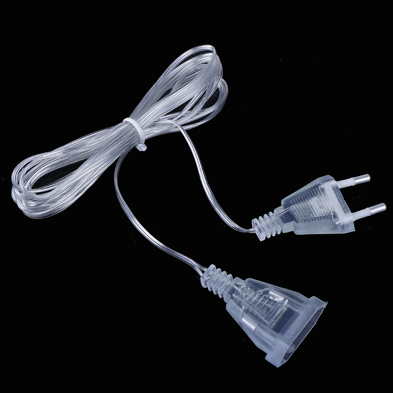 1PC 3Meters EU Power Extension Cable Plug Transpar