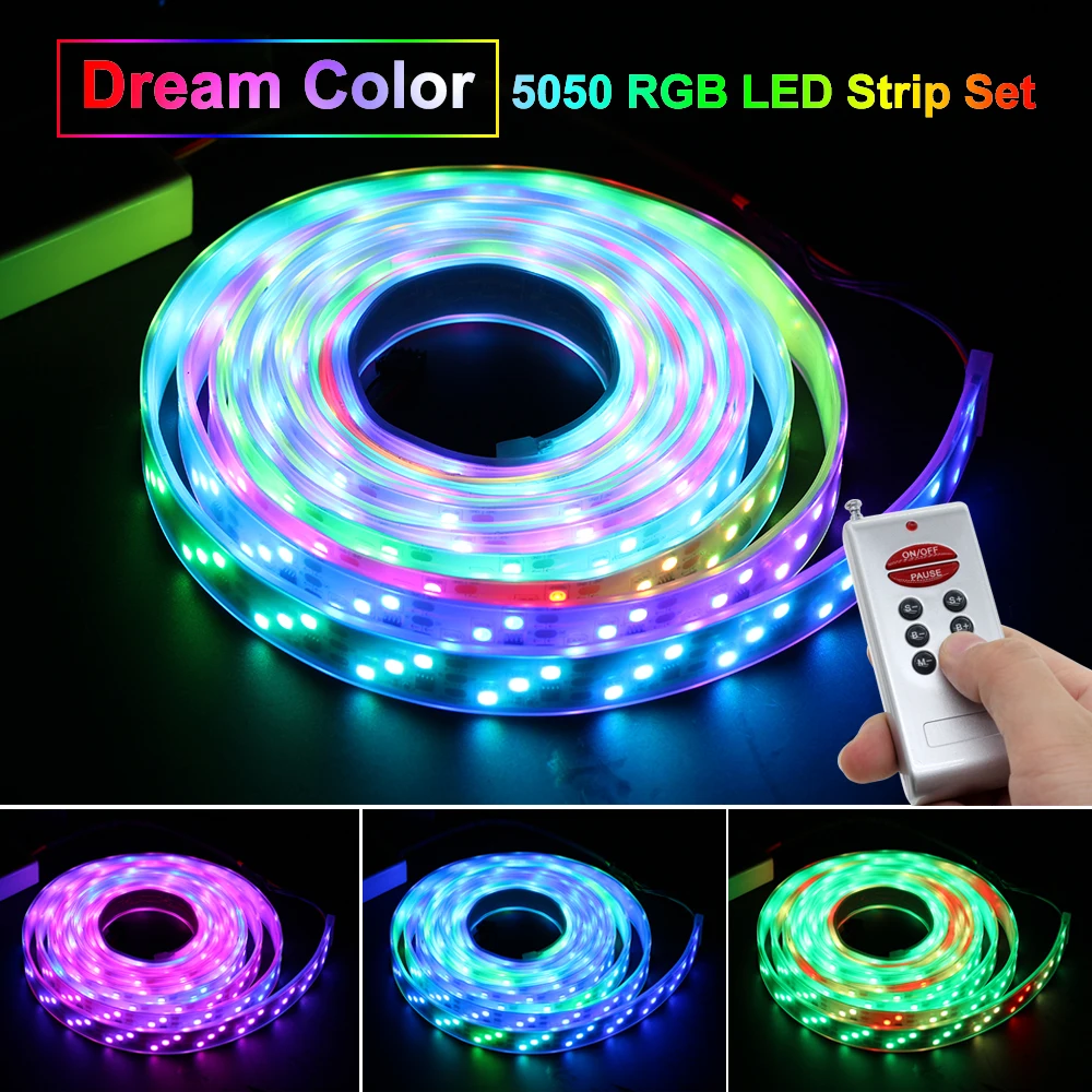 RGB Dream Цвет сменные светодиодные ленты 5050 течёт светильник воды 5 м с 133 программы RF контроллер праздничное украшение Сказочный светильник s