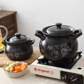 

3/4/5L Chinese Style Hand Painted Flower Pot Belly Ceramic Casserole Restaurant Kitchen Home Open Flame Heat-resistant Soup Pot