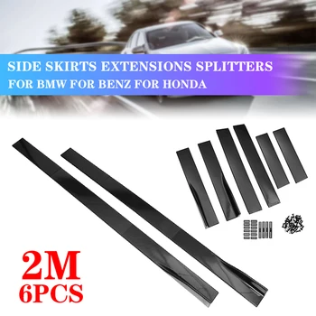 

6PCS Carbon Look/Black 2m/ 2.2m Universal Side Skirt Extensions Car Side Skirts Winglet Splitters Lip For BMW For Benz For Honda