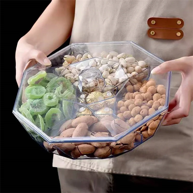 Divided Snack Tray with lid, Serving Tray with Handle, 5 compartments,  Mini-Scooper Included,Storage Container for Nuts, Candy, Veggies and Fruit