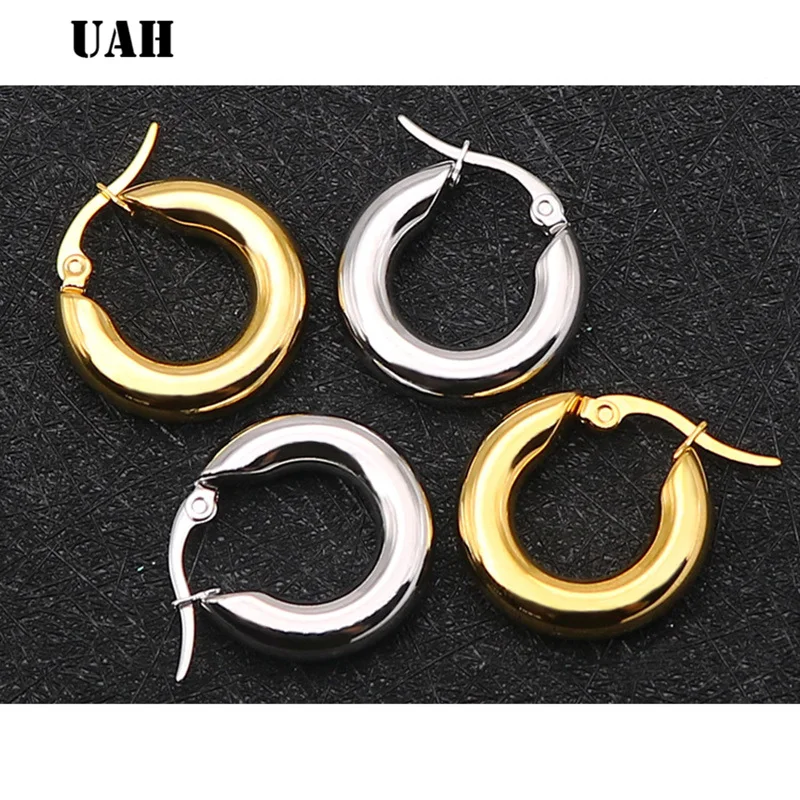 UAH Two-color Gold color Women Gift Sale Fashion Jewelry Stainless Steel Wives Round Fancy Hoop Earrings
