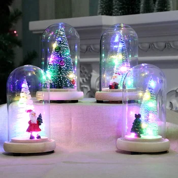 

Christmas Tree With LED String Light In Glass Dome Battery Operated Xmas Festive Indoor Room Ornaments ztou