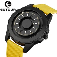 EUTOUR-reloj magnético con puntero magnético para hombre y mujer, de cuarzo, de pulsera con correa de lona, informal, amarillo