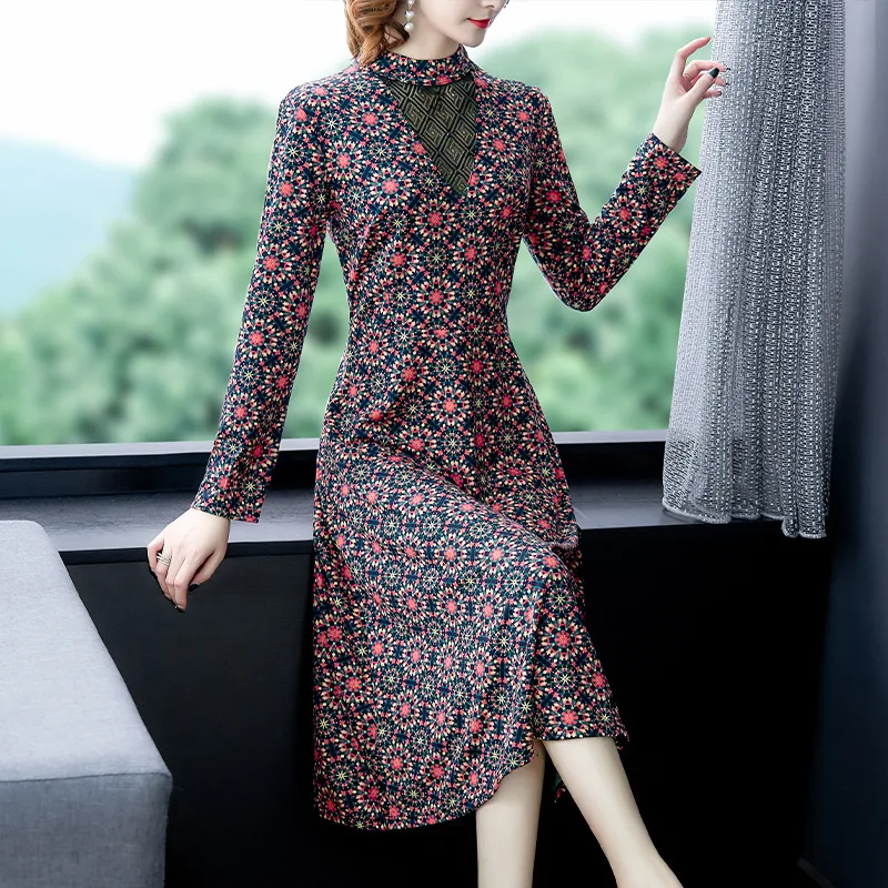 

Large Austrian Winter Underwear Floral-Print Long Skirts 2020 WOMEN'S Dress New Style Spring Slim Fit Long Sleeve Base Jersey Dr