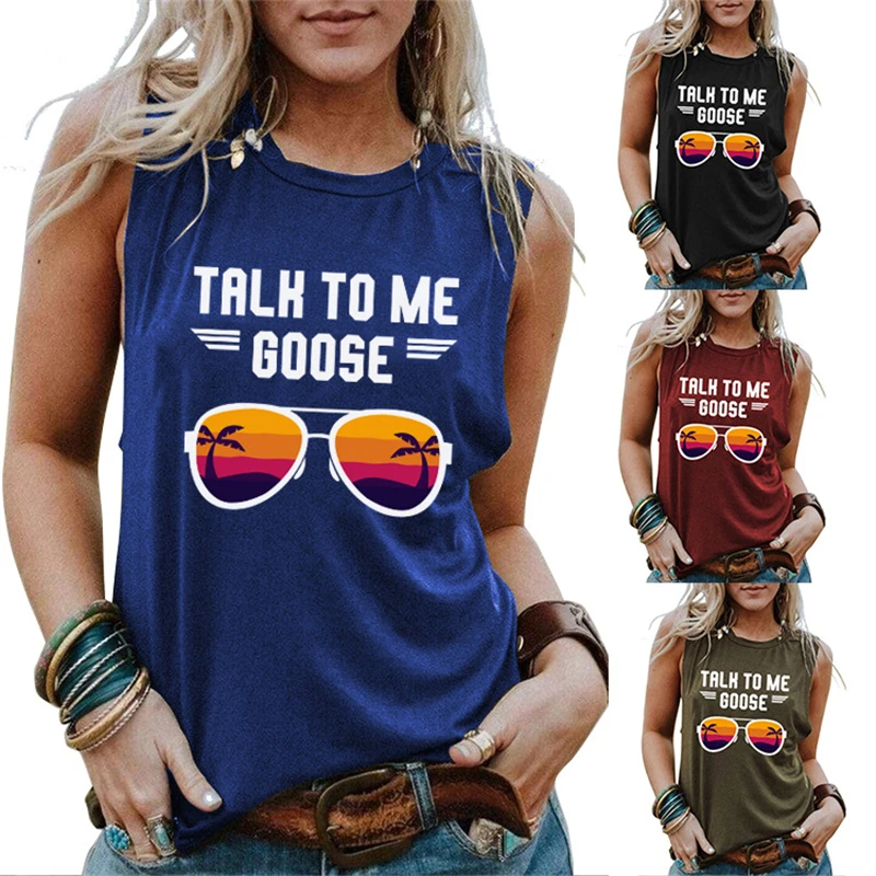 Summer women's sports vest sleeveless round neck loose top TALK TO ME