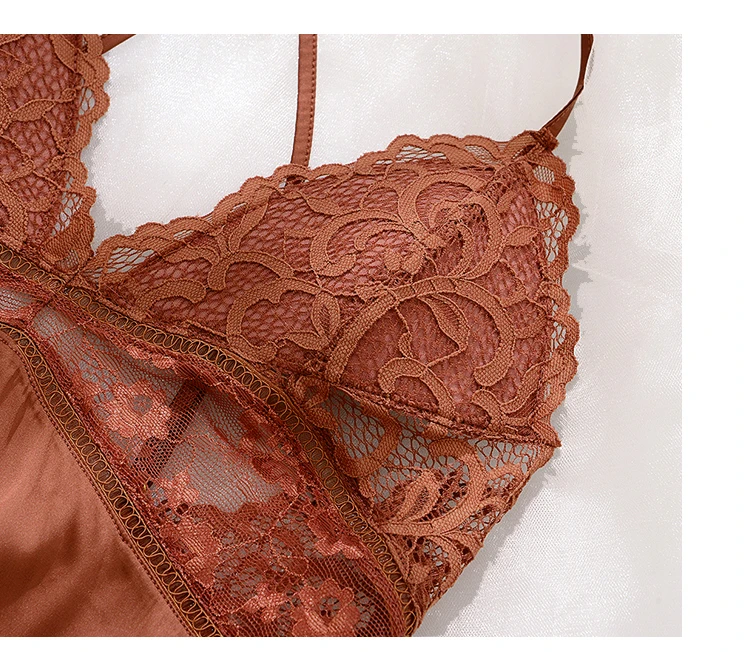 CINOON Sexy Silk Nightgown Embroidery Lace Bath Gown Nightdress Summer Sleepwear Wedding Night Dress Robe With Belt Home Clothes Nightwear (33)