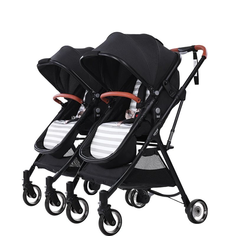 Съемная коляска для малышей-близнецов, роскошная двойная коляска для близнецов, карета с высоким пейзажем, реверсивная, горячая прогулочная коляска, детская тележка - Цвет: Black