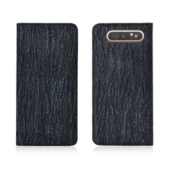 

Bark Pattern Genuine Leather Magnetic Flip Phone Case For Samsung Galaxy A90/Samsung Galaxy A80 Phone Cover Card Slot Holder