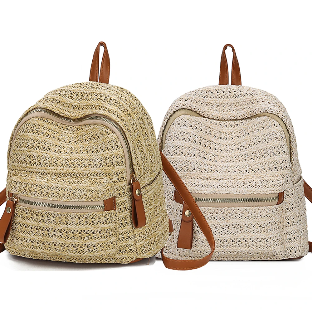 Women Anti-Theft Straw Backpack Beach Summer Shoulder Bag Satchel Tote Rucksack