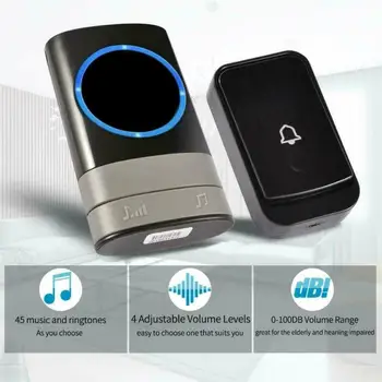 

US Wireless Doorbell Battery Operated Remote Button Transmitter+Plug in Receiver