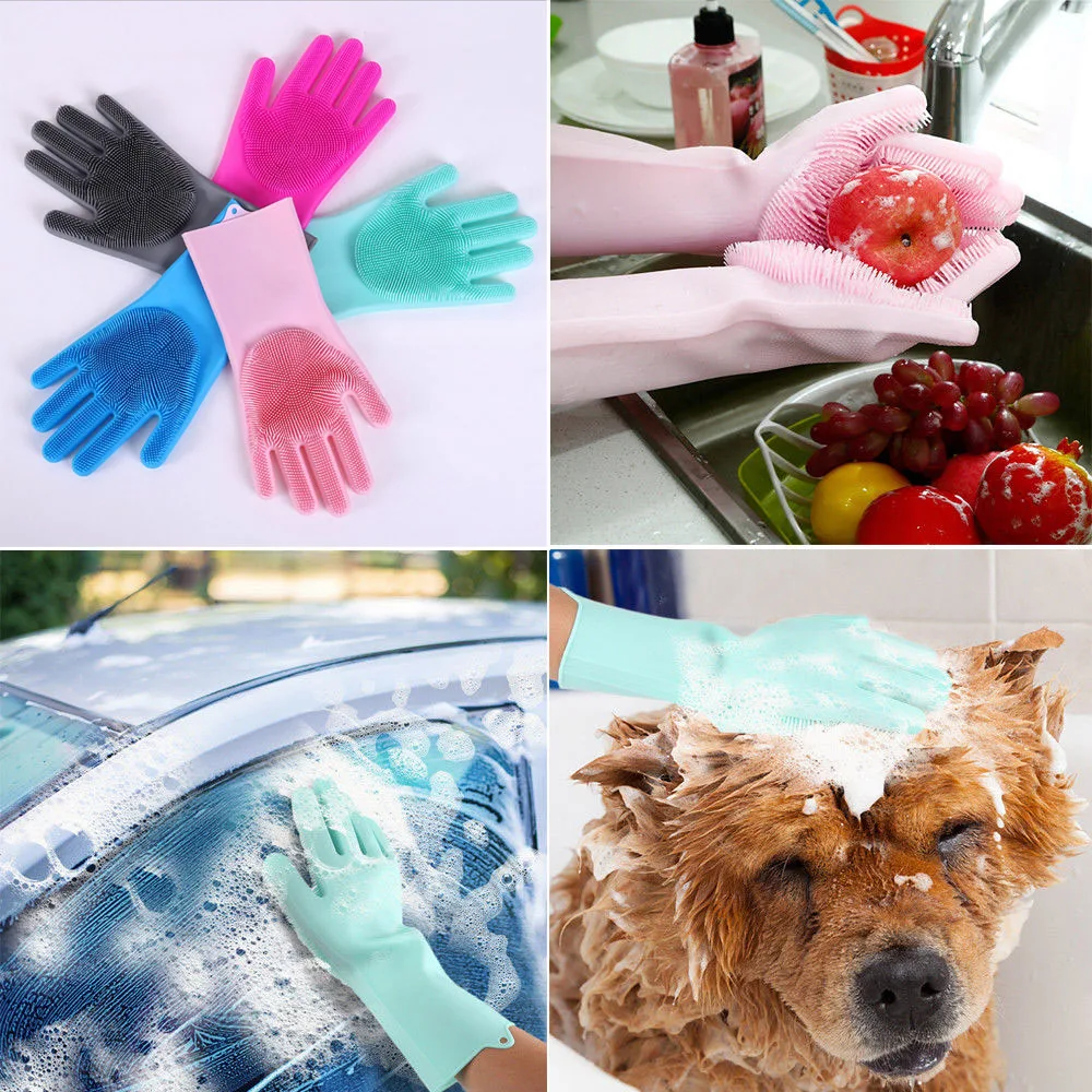 1 пара перчаток кухонные силиконовые перчатки для чистки Волшебные силиконовые перчатки для мытья посуды Бытовая щетка резиновый инструмент для чистки кухни
