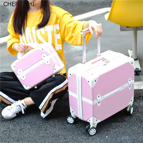 CHENGZHI ретро чемодан на колёсиках Spinner студентов пароль чемодан колеса 18 дюймов носить на колесиках дорожная сумка для девочек - Цвет: a set