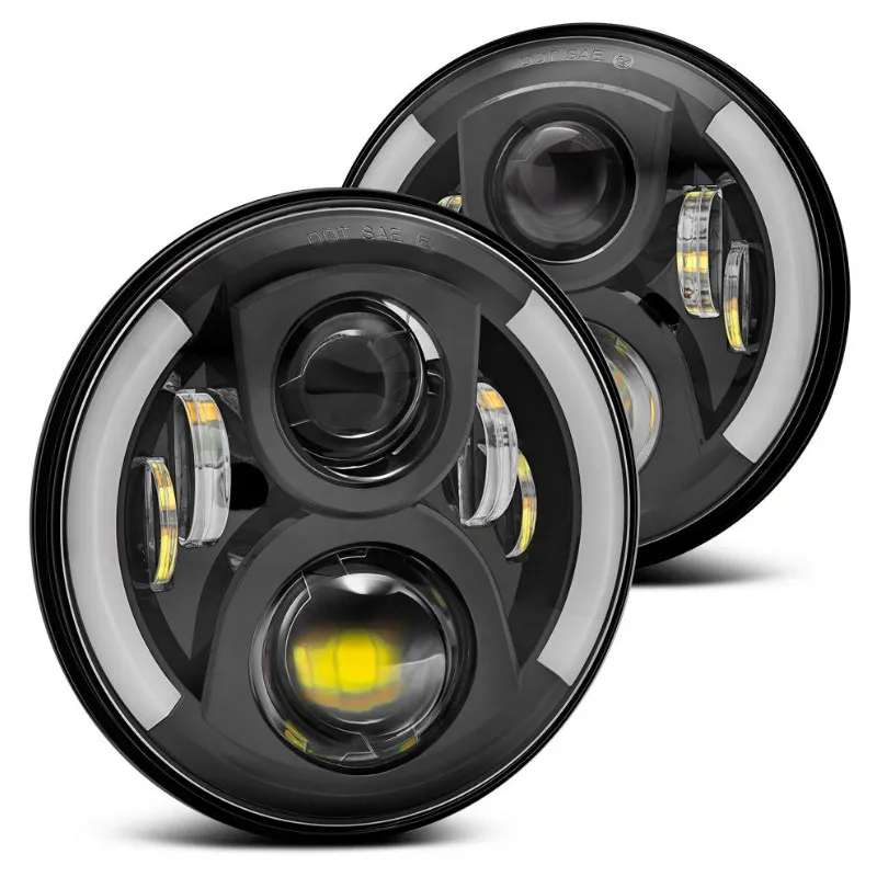 2 шт. 80 Вт 7 &quotHalo светодиодные фары круглые дюймов H4 Hi/Low Beam янтарные Светодиодные