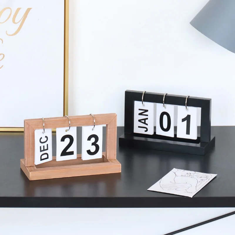 Office Wooden Old-Fashioned Family Calendar Coffee Shop Desktop Decoration Antique Ornaments DIY Flip Desk Calendar vintage wooden storage box antique style jewelry organizer decorative storage box for birthday parties wedding decoration case