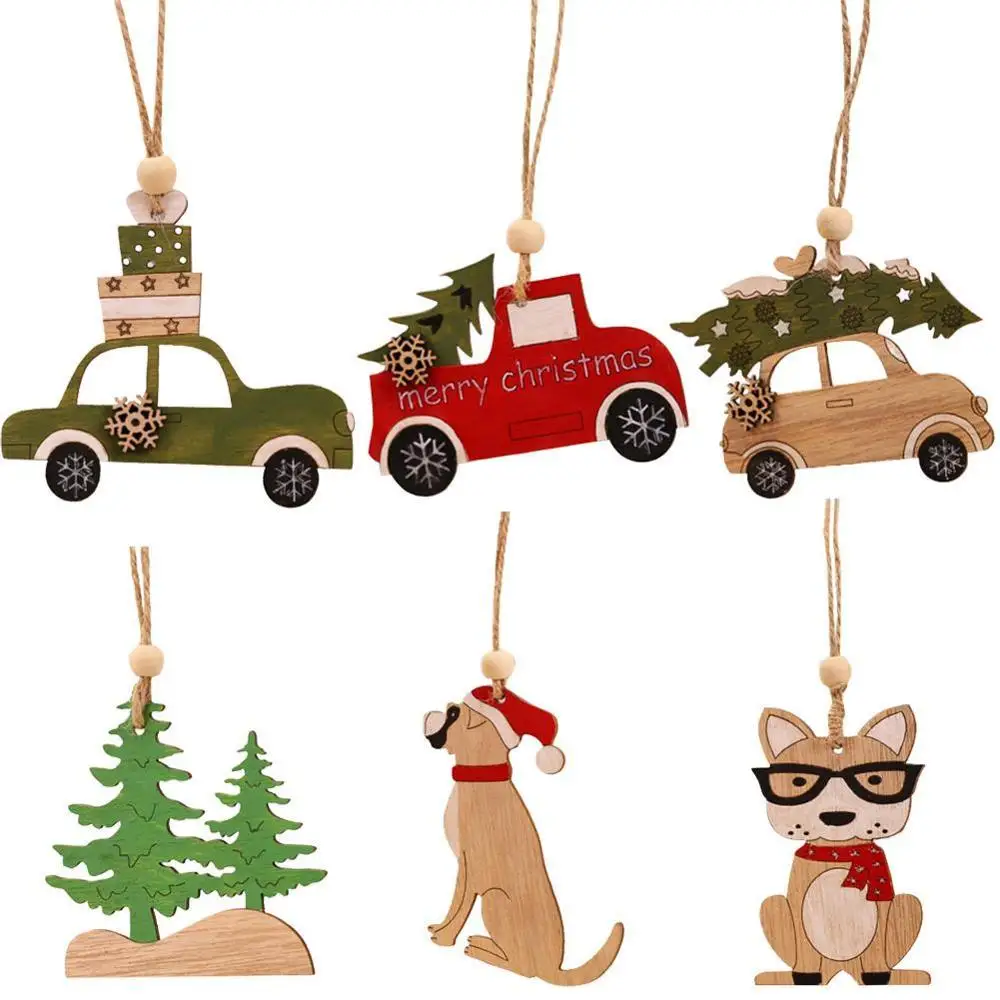 

2/6PC Car Ornaments Small Tree Hanging Pieces Wooden Creative Pendants Elk Cabin 2020 New Christmas Festival Holiday Decorations