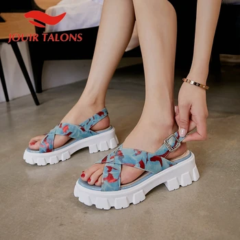 

JOUIR TALONS 2020 Brand Design Genuine Leather Women Sandals Wedges Platform Peep Toe Mixed Colors Pumps Summer Women Shoes