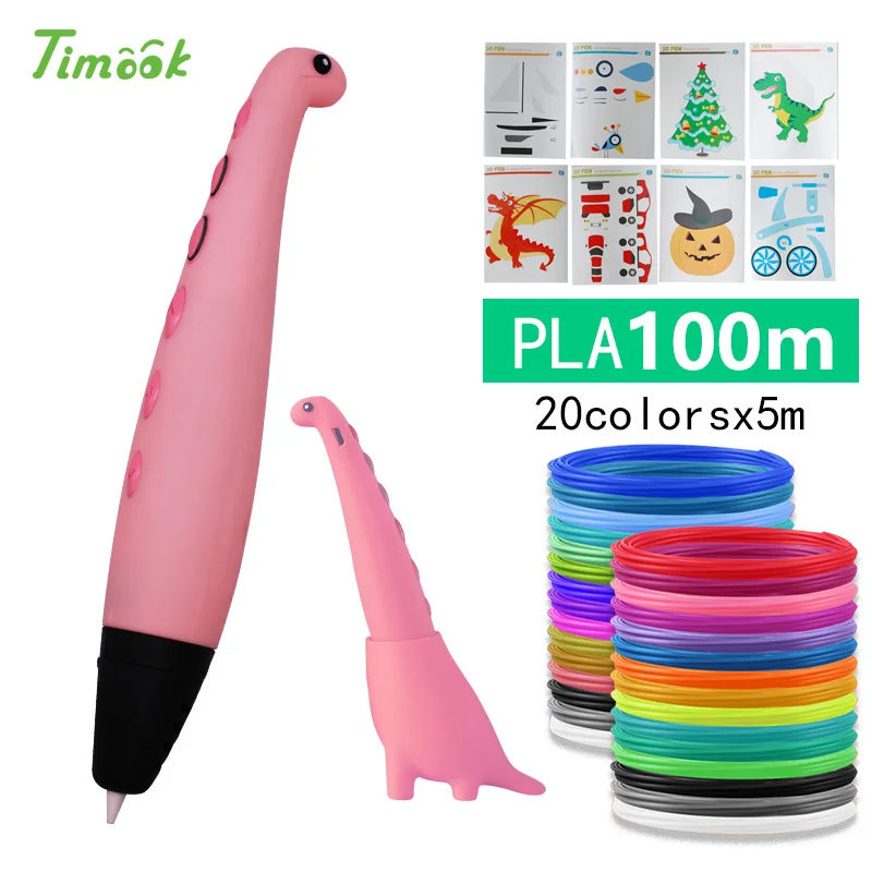 Pink with100m Динозавр внешний вид 3D Ручка, красивая и Прекрасная практичная 3D Ручка для принтера с 20 цветами не повторяется PLA нити - Цвет: Pink with100m