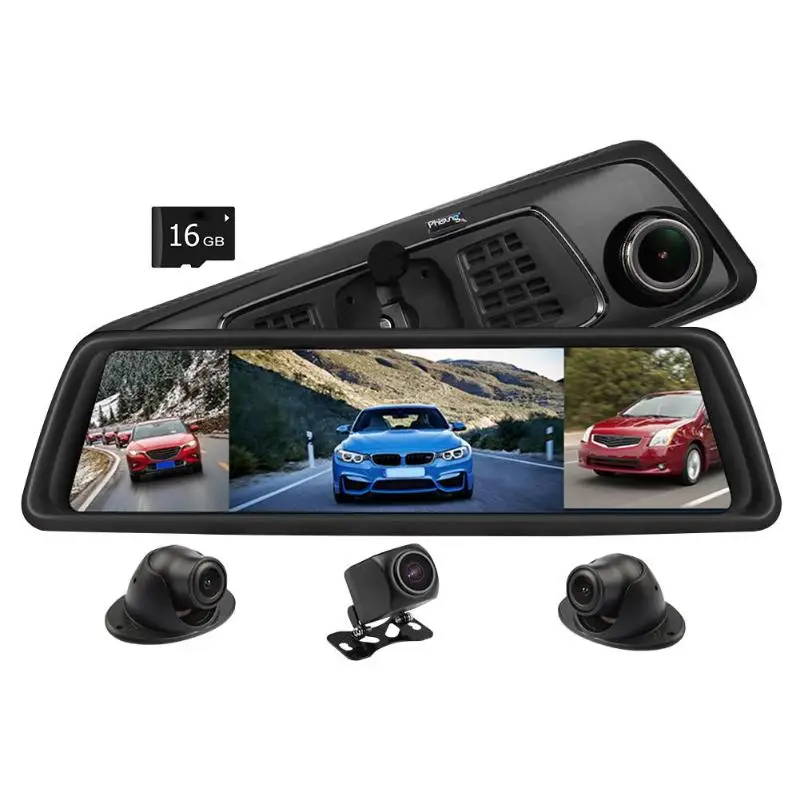 with 16GB TF Phisung Android 5,1 9,8" ips сенсорный экран Восьмиядерный 4G 1296P Автомобильное зеркало заднего вида DVR WiFi gps BT ADAS видеорегистратор - Название цвета: with 16GB TF