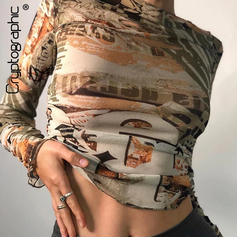 

Cryptographic Print Fashion Women's Long Sleeve T-Shirts 2020 Fall Round Neck Casual Tops Shirts Women's Clothing Streetwear