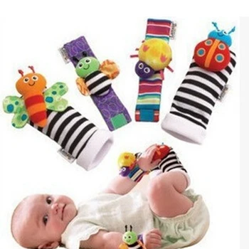 

Cute Animal Soft Baby Socks Toys Wrist Rattles and Foot Finders for Fun Butterflies and Lady Bugs Set 4 Pcs